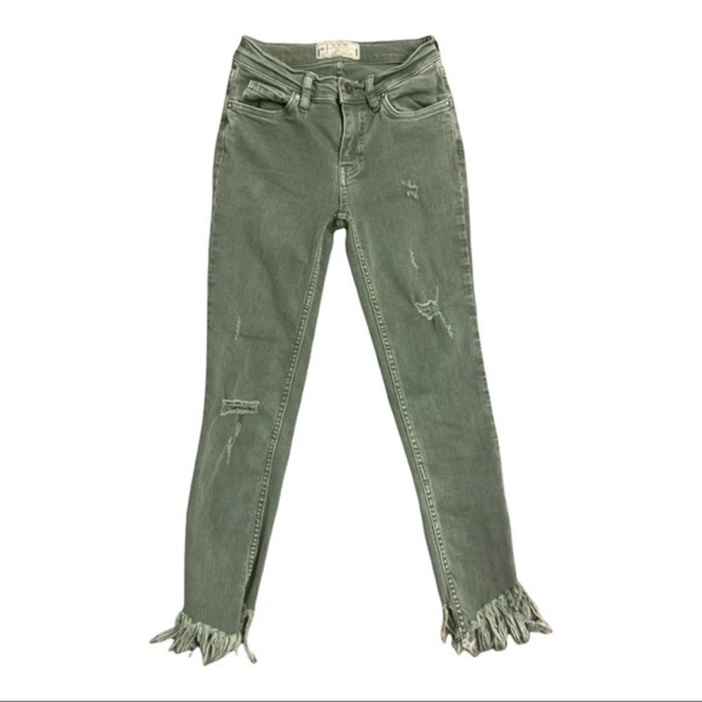 FREE PEOPLE Green Distressed Fringe Jeans, 30